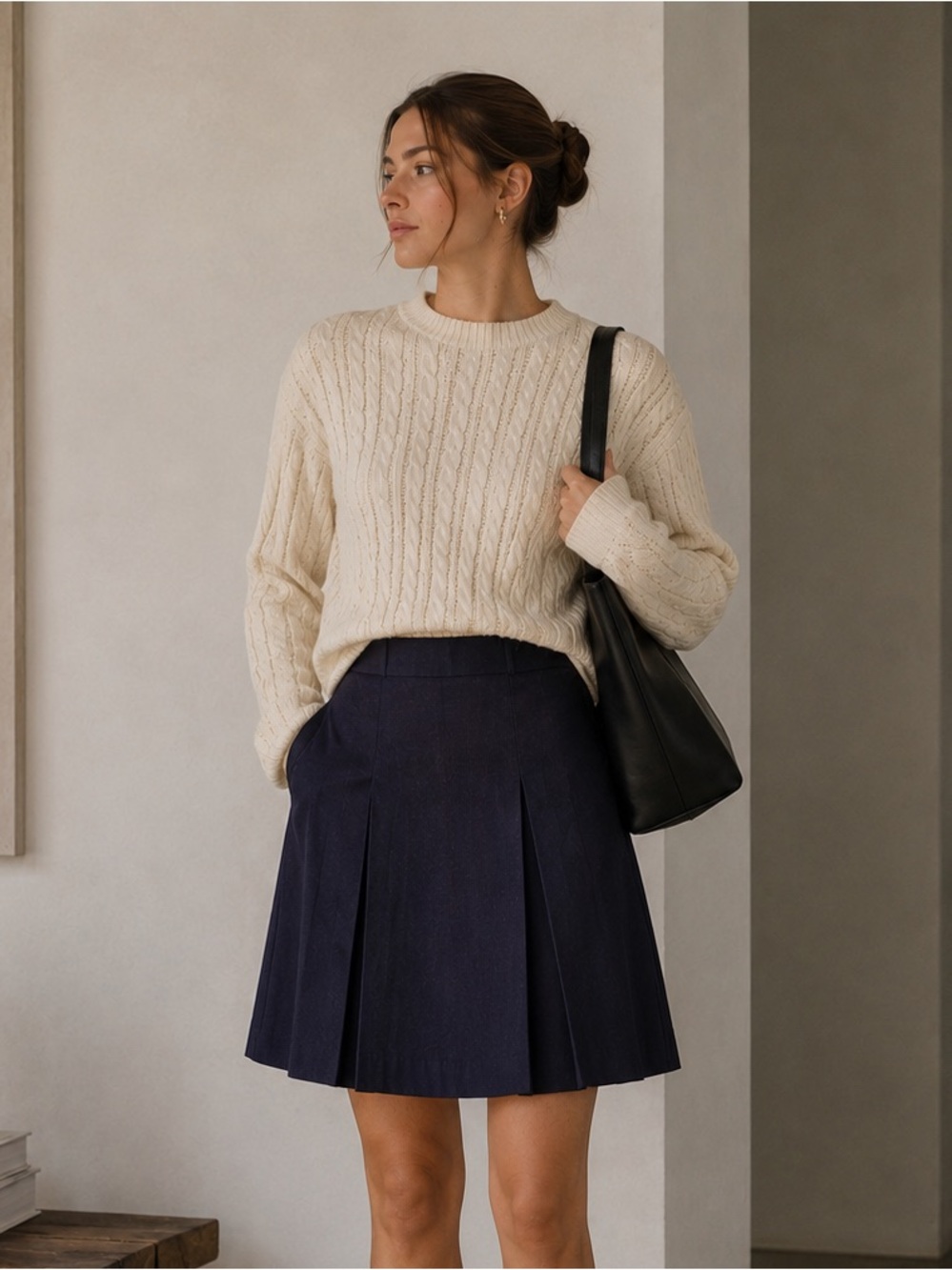 Jil Sander Navy A‎ Line Skirt Box Pleats Preppy Minimalist Collegiate EU 34/ US